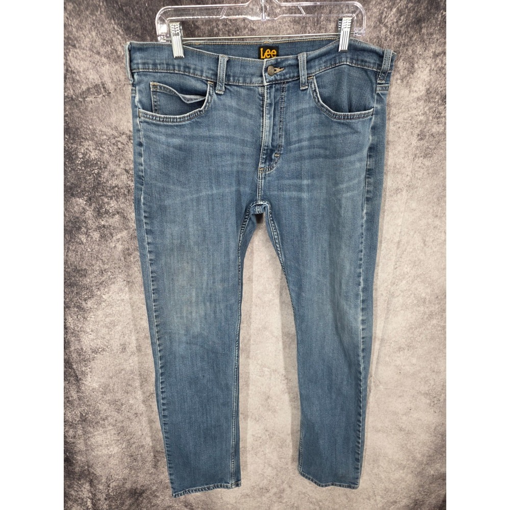 Lee Jens Mens 36 X 30 Blue Slim Fit Straight Leg Medium Wash Stretch Tag 36x32‎